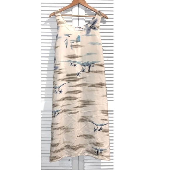 Looking Good Dresses & Skirts - Vintage “Looking Good” 1990s Tropical Palm tree ivory and blue dress new 1X
